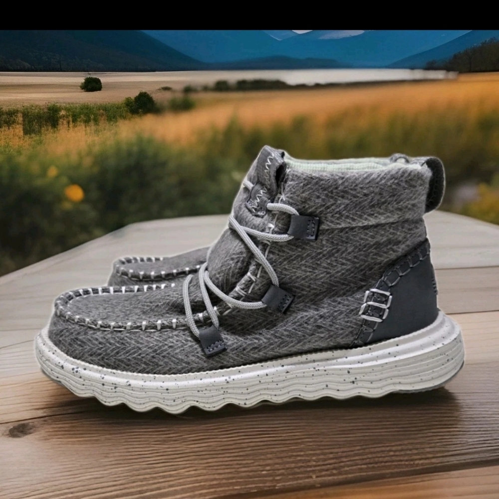 Hey Dude Reyes Shoe Sneaker Boot HEATHERED Grey Women's 6